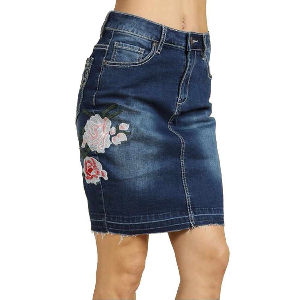 Suzanne Betro Medium Dark Wash Embroidered Pencil Skirt 14